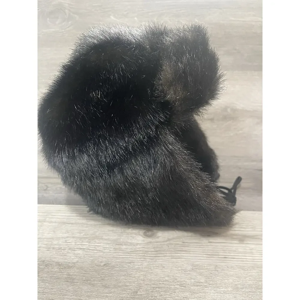 Simply Vera Womens Fluffy Fuzzy Black Trapper Aviator Cap Hat